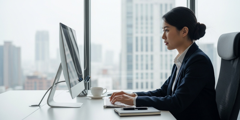 Persona sentada correctamente en una oficina